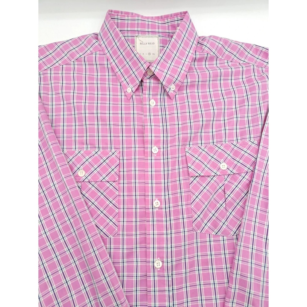 Billy Reid Mens Button Down Shirt XL Pink Check Cotton Long Sleeve Regular Fit